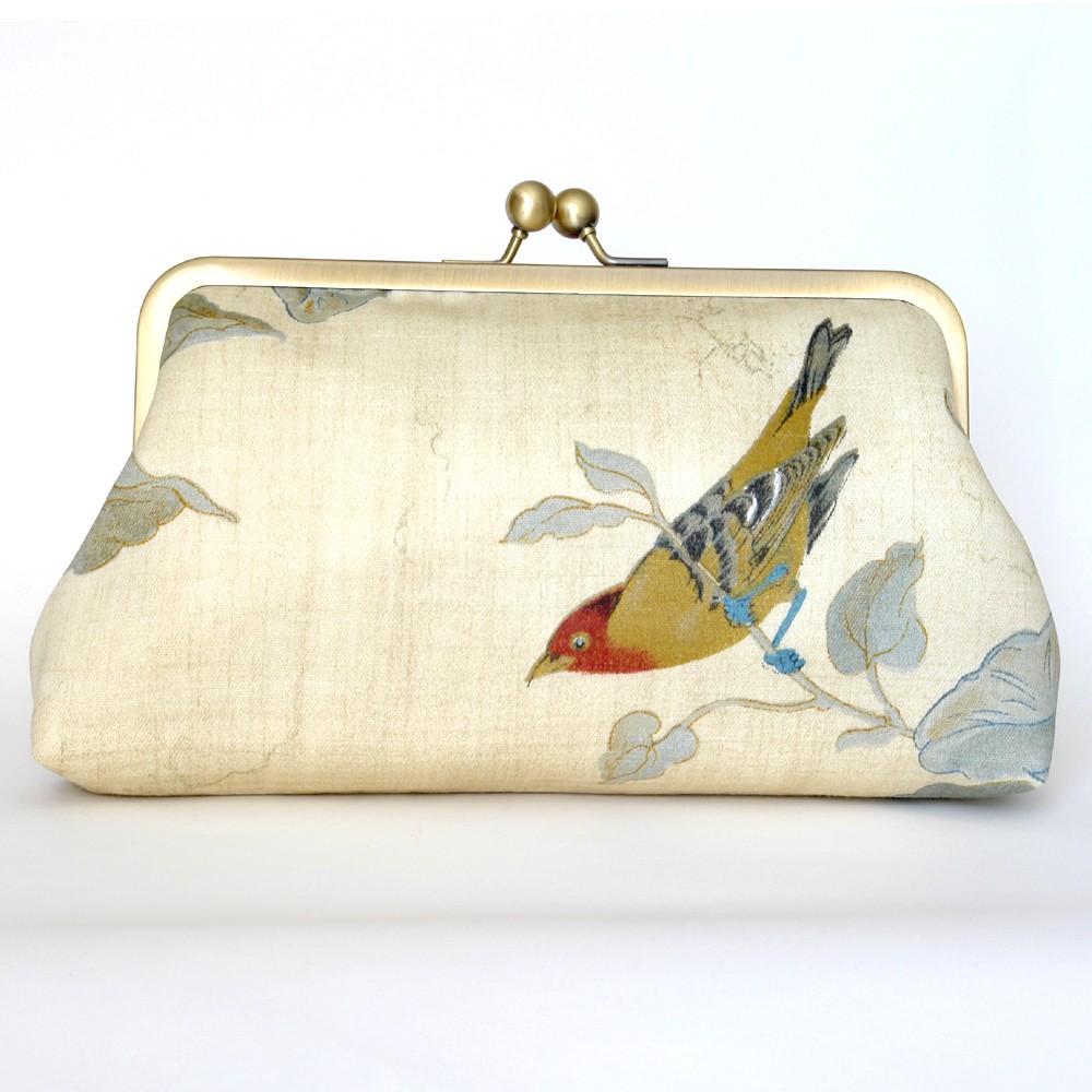 Kisslock Frame Clutch Silk Lined Bird on Luulla
