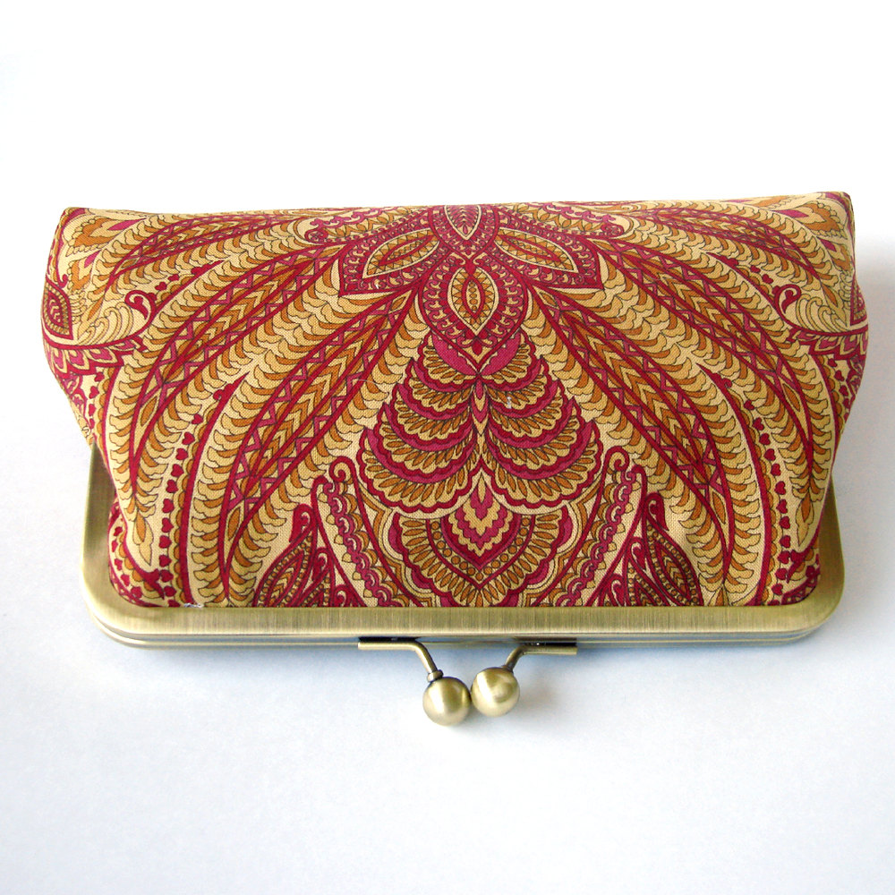 Bags And Purses, Clutch, bridesmaid, kisslock, silk, pKisslock Clutch Silk Lined Red Peacock