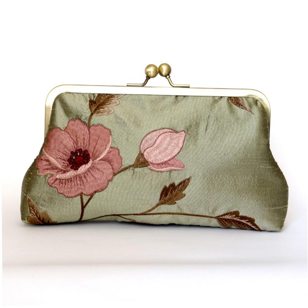 Silk Floral Kisslock Frame Clutch