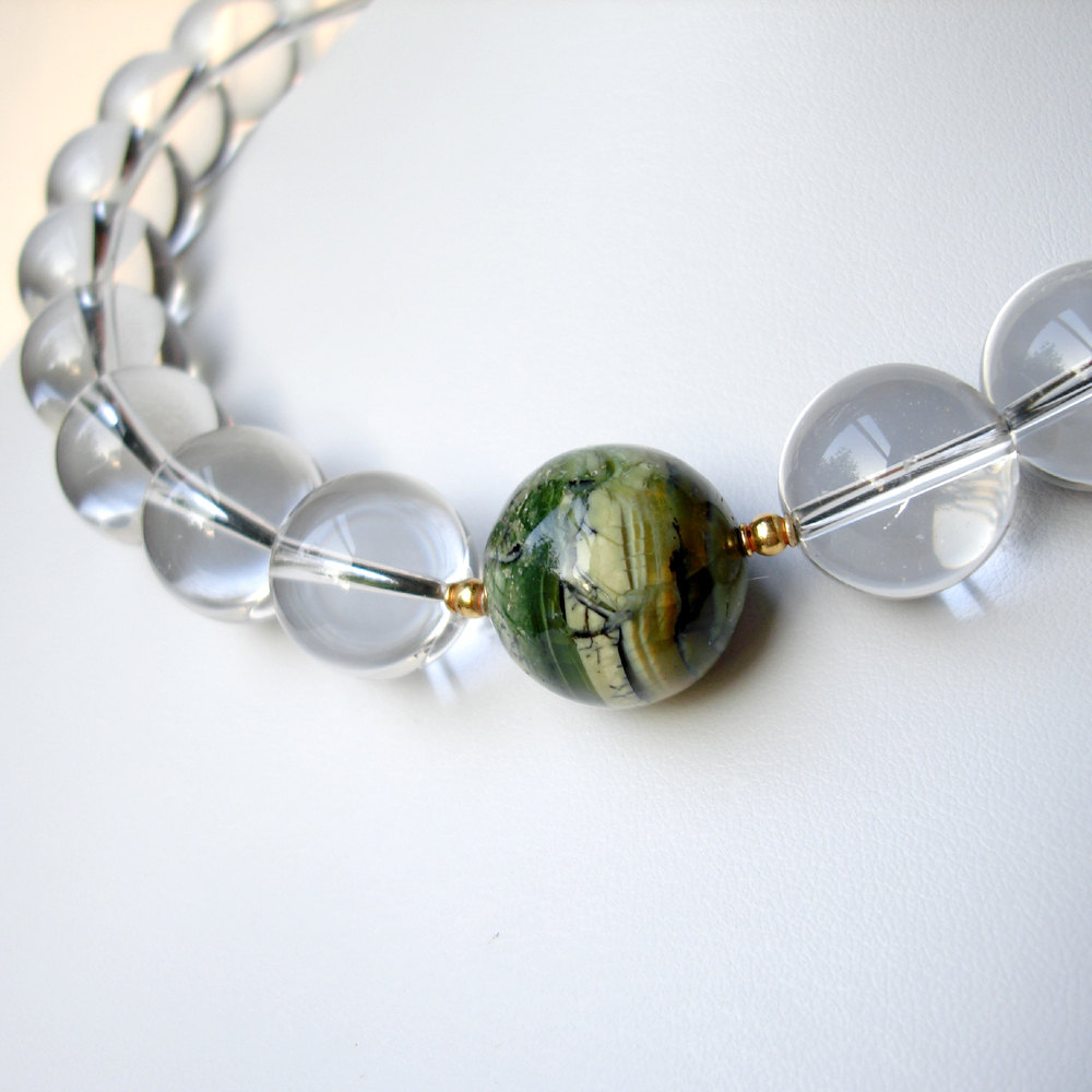 Brazilian Opal, Quartz and 20K Solid Gold Necklace