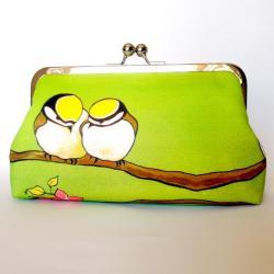 Kisslock Clutch Frame Silk Lined Birds on a Branch