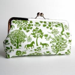 Kisslock Clutch Silk Lined Green and White Silhouette Forest Frame
