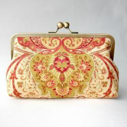 Clutch Frame Kisslock Purse Lined in Silk in a Damask Print