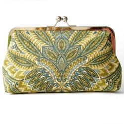 Kisslock Clutch Silk Lined Green Peacock